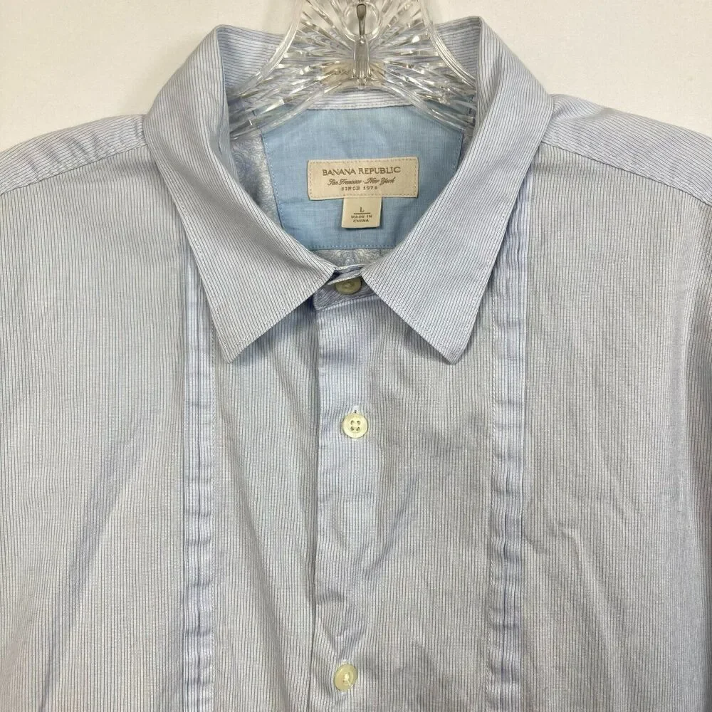 Banana Republic Shirt Mens Sz L Classic‎ Fit Blue Stripe Button Short Sleeve